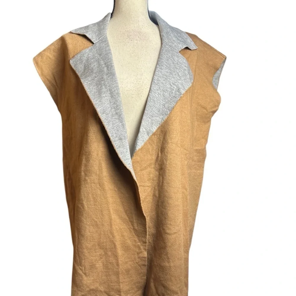 Bobeau Brown Gray Open Vest Sleeveless Top Medium